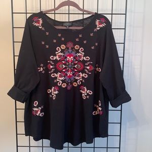 Lucky Brand Plus Size Embroidered Top - Black